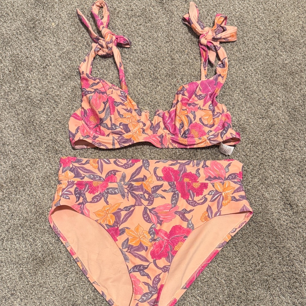 Old Navy Floral Bikini Set with Pink and Orange Accents